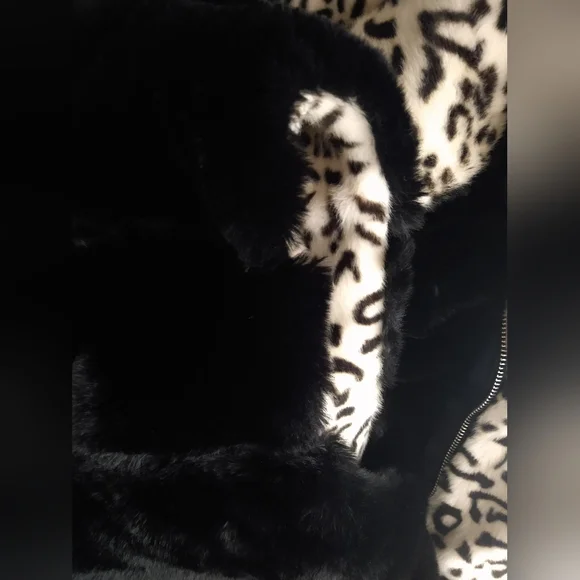 ADRIENNE LANDAU Reversible Faux Fur Hooded Vest Black / Animal $295 - Picture 8 of 15